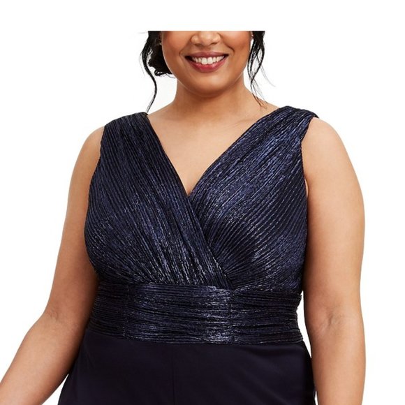 Plus Size Metallic Wide-Leg Cropped Jumpsuit - Picture 2 of 3